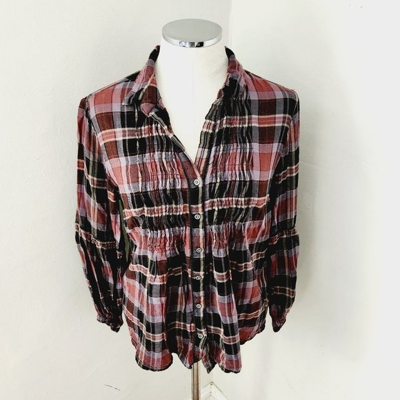 Vintage America Tops - Vintage America Red Black Plaid Button Front‎ Top Women's Small
